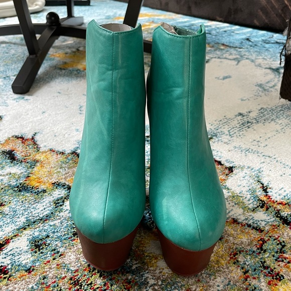 Ultra high heel cutout wedge heels teal green sz 9 - Picture 5 of 12